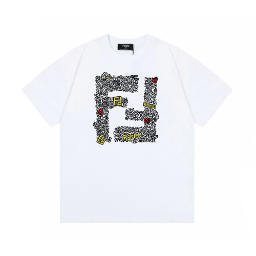 Fendi Fashion FF Printed Short Sleeve Couple Casual Round Neck T-shirt