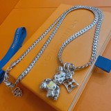 Louis Vuitton Fashion Vontage Bear Pendant Silver Unisex Necklace
