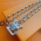 Louis Vuitton Blue Heart Shape Pendants Unisex Fashion Vintage Silver Necklace