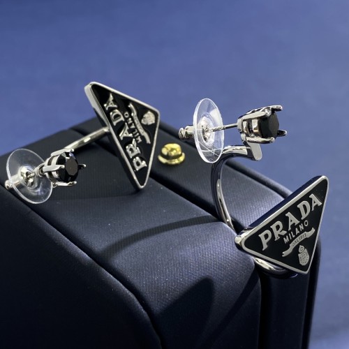 Prada Diamond Triangular Letter Logo C-stud Earrings