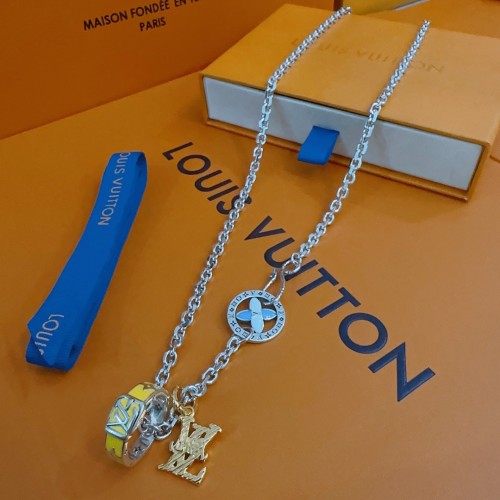 Louis Vuitton Letter Circle Rock Punk Thai Silver Pendant Unisex Fashion Vintage Necklace