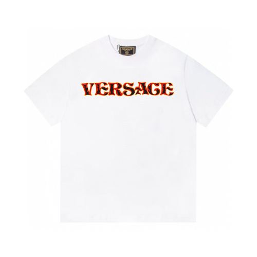 Versace Letter Logo Printed Short Sleeve Unisex Casual Cotton T-shirt