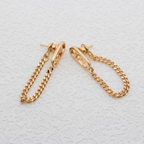 Fendi Gold Oval F Chain Earrings