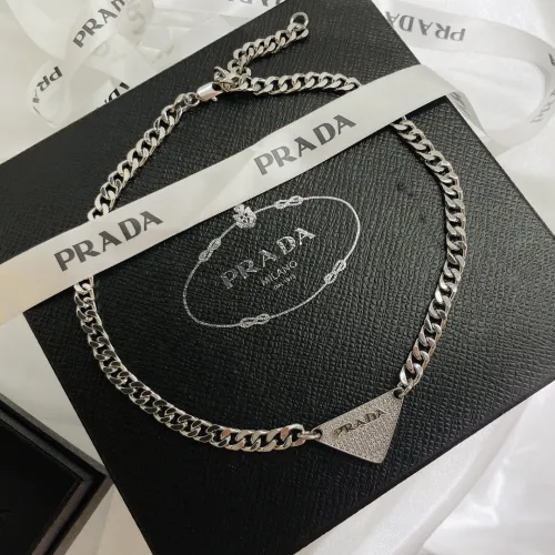 Prada New Fashion Triangle Chain Unisex Vintage Silver Pendant Necklace