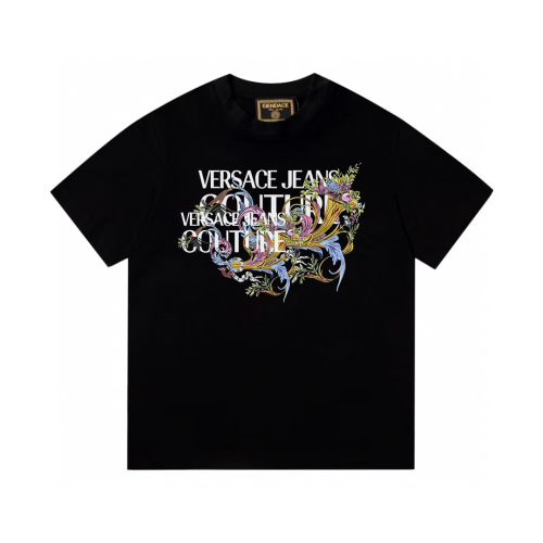 Versace High Street Flower Logo Printed Short sleeved Couple Casual T-shirt