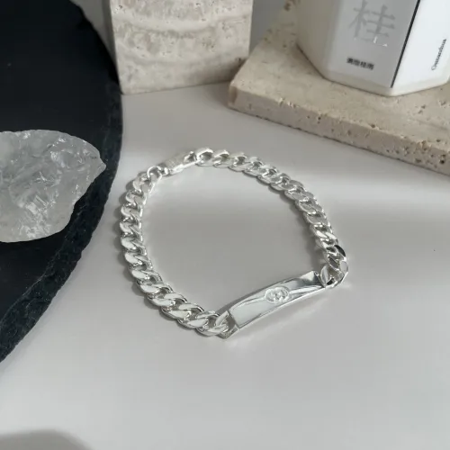 Gucci 925 Silver Double G Bracelet With Interlocking Twill Bracelet