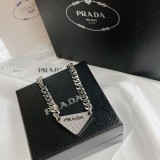Prada New Fashion Triangle Chain Unisex Vintage Silver Pendant Necklace