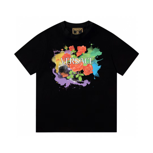 Versace Flower Logo Printed Short sleeved Unisex Casual Cotton T-shirt