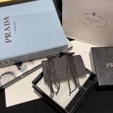 Prada Fashion New Triangle Black Diamond Tassel Earrings