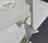 Prada Black Triangle Fringe Short Chain Pendants Necklace