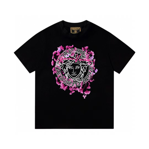 Versace Flower Logo Printed Short sleeved Unisex Casual Cotton T-shirt