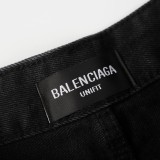 Balenciaga Classic Black Letter Printed Washed Denim Shorts