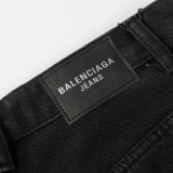 Balenciaga Classic Black Letter Printed Washed Denim Shorts