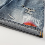 Balenciaga High Street Damaged Printed Washed Denim Shorts
