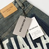 Balenciaga Classic Letter Printed Washed Denim Shorts
