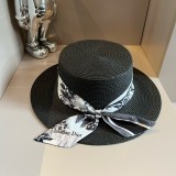 Dior Fashion Animal Pattern Ribbon Flat Top Hat Versatile Sunshade Hat