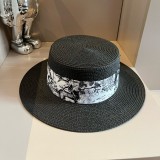 Dior Fashion Animal Pattern Ribbon Flat Top Hat Versatile Sunshade Hat
