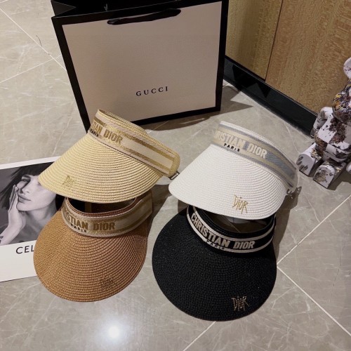 Dior's New Gold Ribbon Popular Sun Visor Hat with Empty Top
