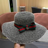 Gucci Fashion Sun Hat Bow Ribbon Straw Hat