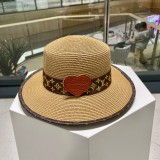 Louis Vuitton Leather Logo Ribbon Vacation Pot Hat Straw Hat