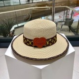 Louis Vuitton Leather Logo Ribbon Vacation Pot Hat Straw Hat