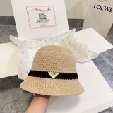 Prada Fashion Color Block Hollow Woven Fisherman Hat