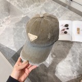 Prada Classic Classic Triangle Baseball Hat Baseball Hat Couple Versatile Washed Duck Tongue Hat