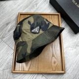 Prada Classic Camo Gliding Umbrella Fabric Triangle Logo Fisherman Hat Sunshade Baseball Hat