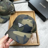 Prada Classic Camo Gliding Umbrella Fabric Triangle Logo Fisherman Hat Sunshade Baseball Hat