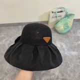 Prada Fashion Double Layer Black Adhesive Sunshade Big Edge Bow Sunshade Fisherman Hat
