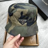 Prada Classic Camo Gliding Umbrella Fabric Triangle Logo Fisherman Hat Sunshade Baseball Hat