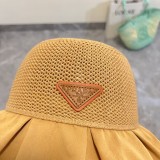 Prada Fashion Double Layer Black Adhesive Sunshade Big Edge Bow Sunshade Fisherman Hat