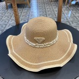 Prada New Sun Protection Lotus Edge Big Brimmed Top Hat Straw Hat