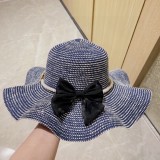 Loewe Fashion Ruffle Edge Pearl Large brim Top Hat Sunshade Straw Hat