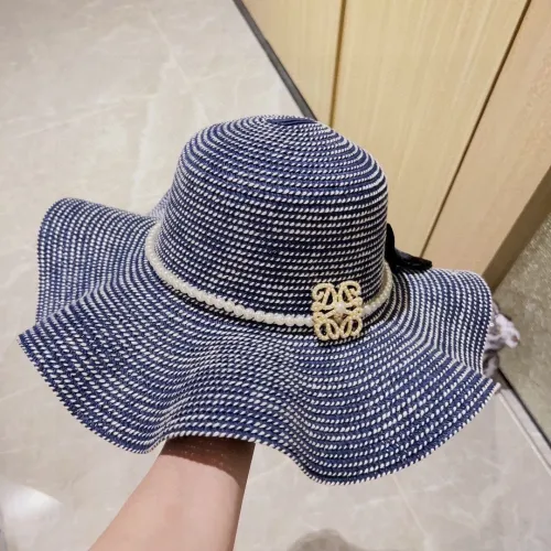 Loewe Fashion Ruffle Edge Pearl Large brim Top Hat Sunshade Straw Hat
