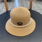Dior Pearl Hollow Round Top Straw Hat