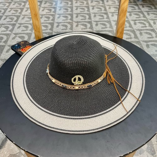 Dior Fashionable Beach Style Big Edge Grass Weaving Sunshade Straw Hat Pot Hat