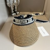Dior Fashion Scarf Sunshade Open Top Straw Hat