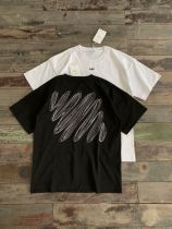 Off White Embroidered Diagonal Stripes Casual T-Shirt Fashion Unisex Cotton Short Sleeve