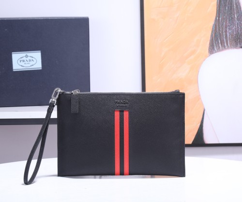 Prada Saffiano Men's Handbag Fashion Sheepskin Clutch Bag Size:28*18CM