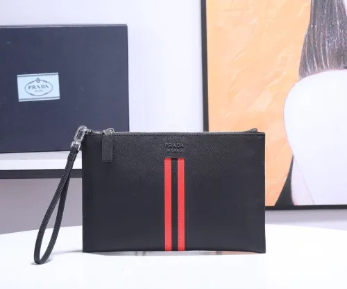 Prada Saffiano Men's Handbag Fashion Sheepskin Clutch Bag Size:28*18CM