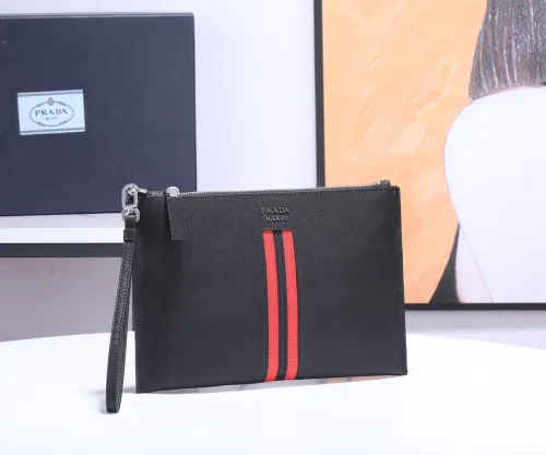 Prada Saffiano Men's Handbag Fashion Sheepskin Clutch Bag Size:28*18CM