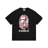 BAPE/A/Bathing Ape Checkered Pattern Printed T-shirt for Couples Casual Cotton Short Sleeves