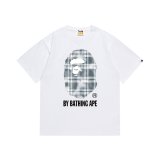 BAPE/A/Bathing Ape Checkered Pattern Printed T-shirt for Couples Casual Cotton Short Sleeves