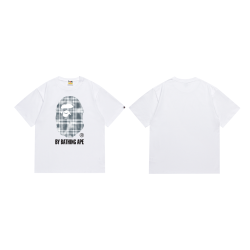 BAPE/A/Bathing Ape Checkered Pattern Printed T-shirt for Couples Casual Cotton Short Sleeves