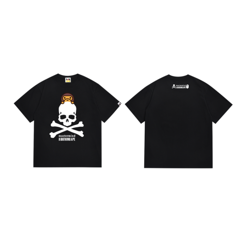 BAPE/A/Bathing Ape Skull Logo Printed T-shirt Unisex Casual Short Sleeves