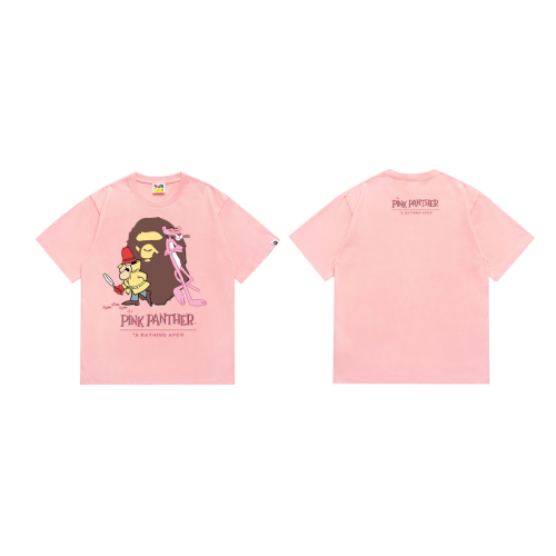 BAPE/A/Bathing Ape Fashion Pink Panther Print T-shirt Unisex Casual Loose Short Sleeves