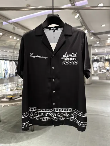 Amiri Unisex Fashion Silk Home Set Records Print Short Sleeved Shirt And Shorts