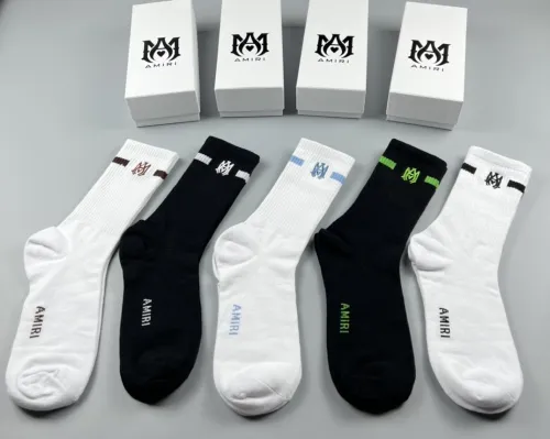 Amiri Logo Embroidery Cotton Socks Unisex Fashion Casual Sports Socks 5 Pairs/Box