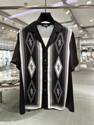 Amiri Unisex Fashion Silk Home Set Geometric Patterns Short Sleeved Shirt And Shorts